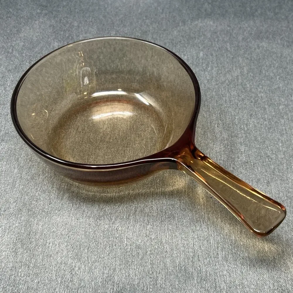Vintage Corning Visions Amber Glass 0.5L Saucepan Small Cookware Pot USA